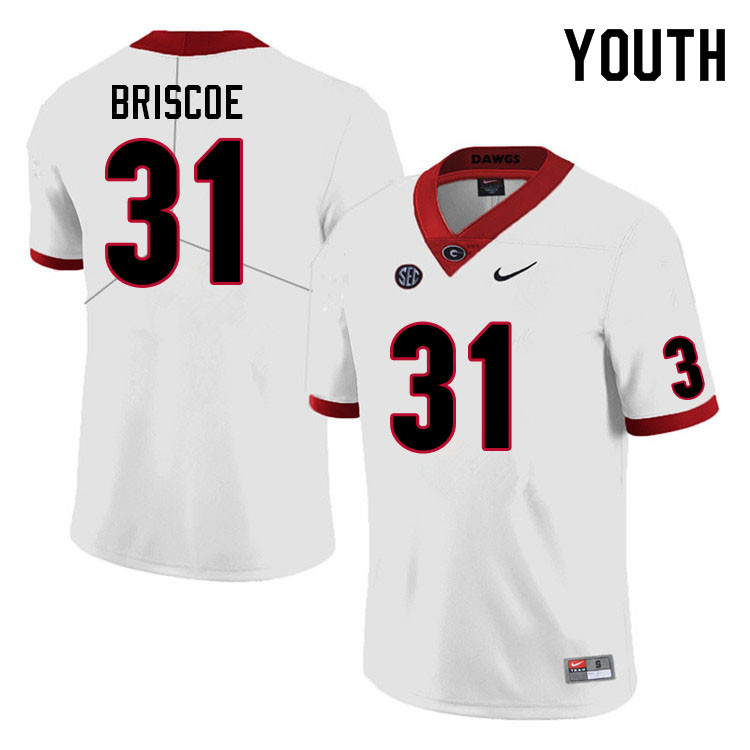 Youth #31 Grant Briscoe Georgia Bulldogs College Football Jerseys Sale-White